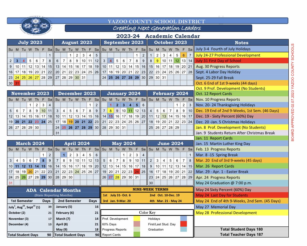 Yazoo County School District Calendar 2023-2024 Yazoo County School District Calendar 2023-2024